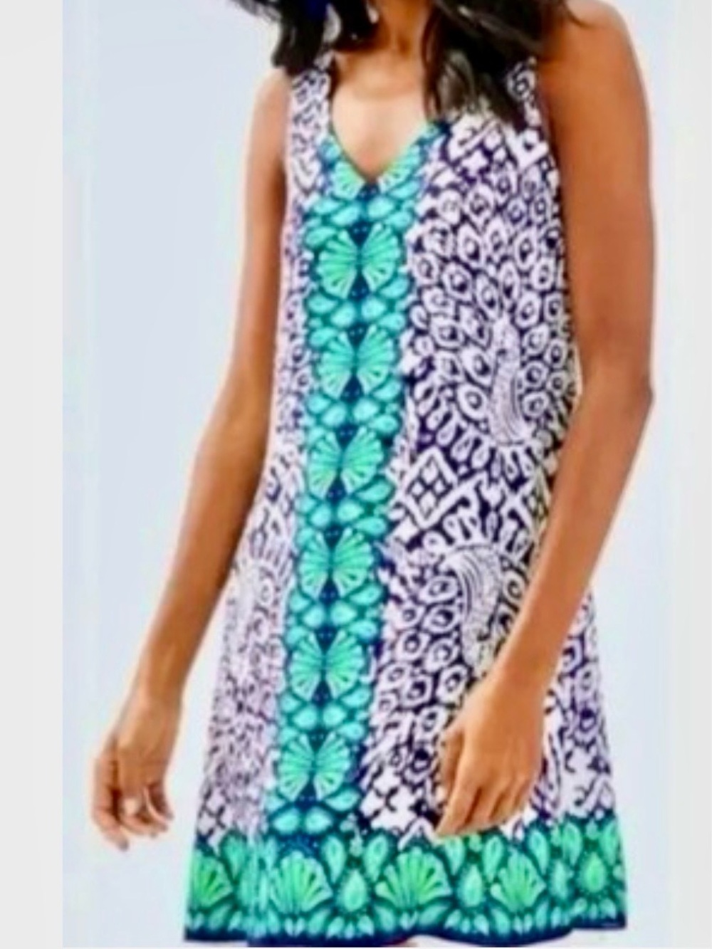 Lilly Pulitzer Women Navy Pineapple Party V-Neck Florin Size M